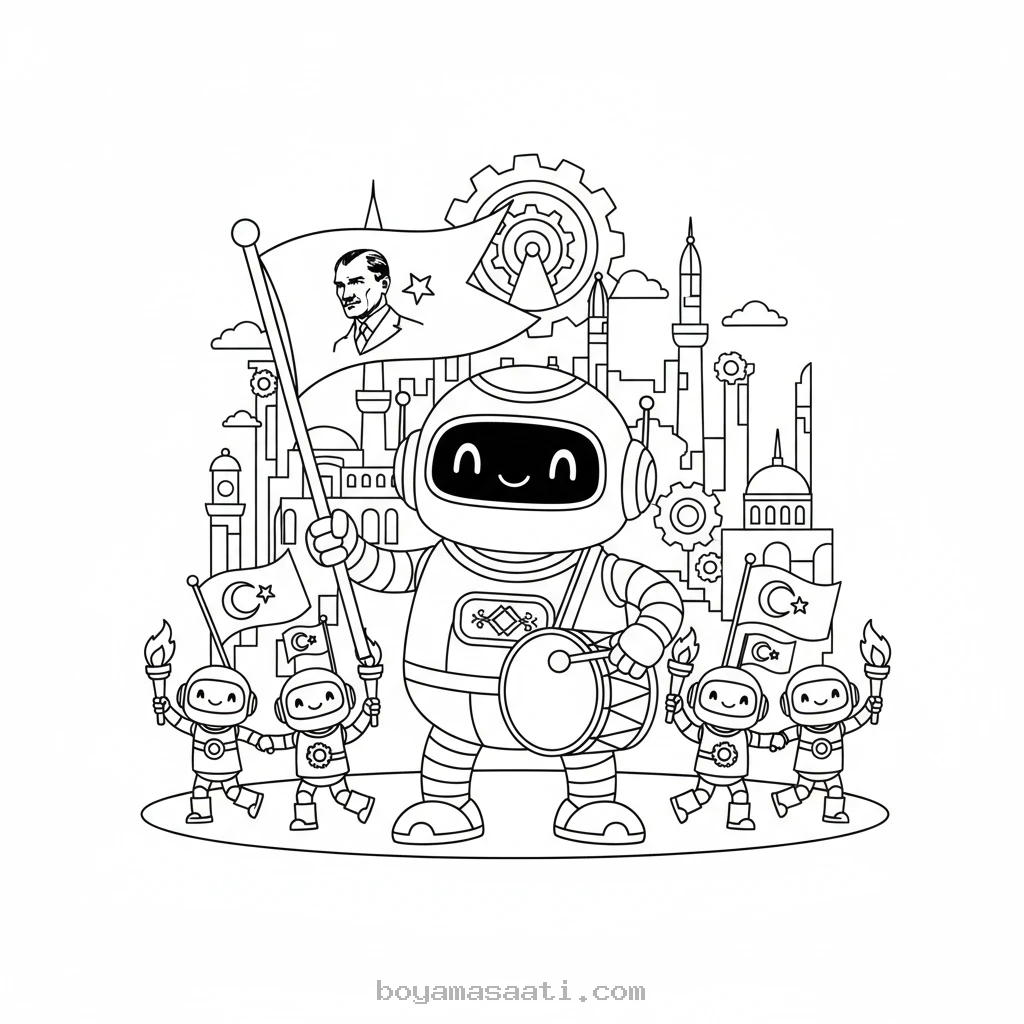 19 Mayıs Kutlayan Robot Boyama Sayfası