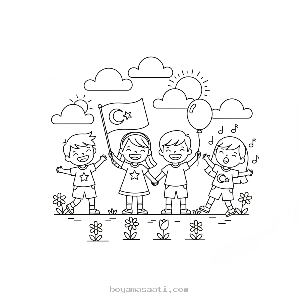 23 Nisan kutlaması yapan çocuklar boyama sayfası