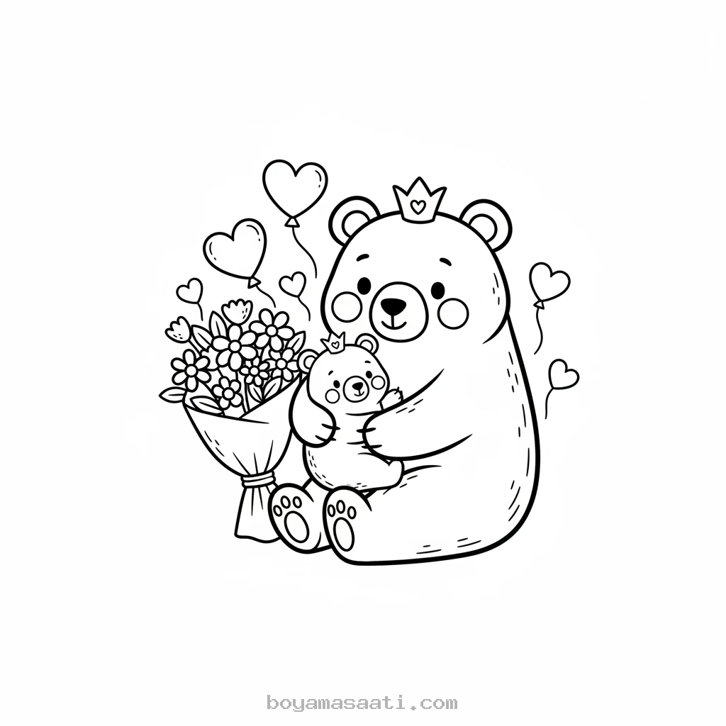Annesiyle oynayan minik ayı boyama sayfası