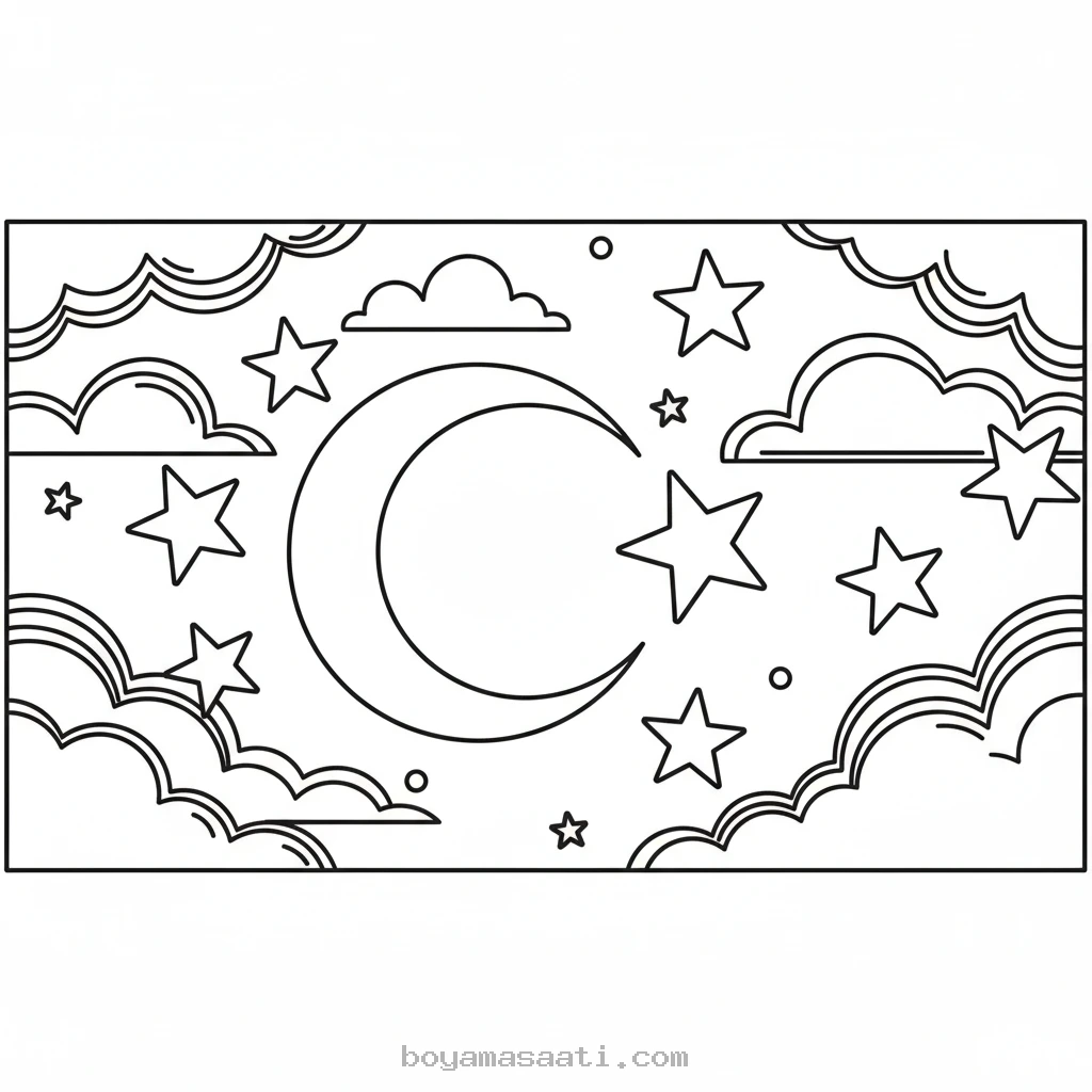 Ay yıldızları ile Türk Bayrağı boyama sayfası
