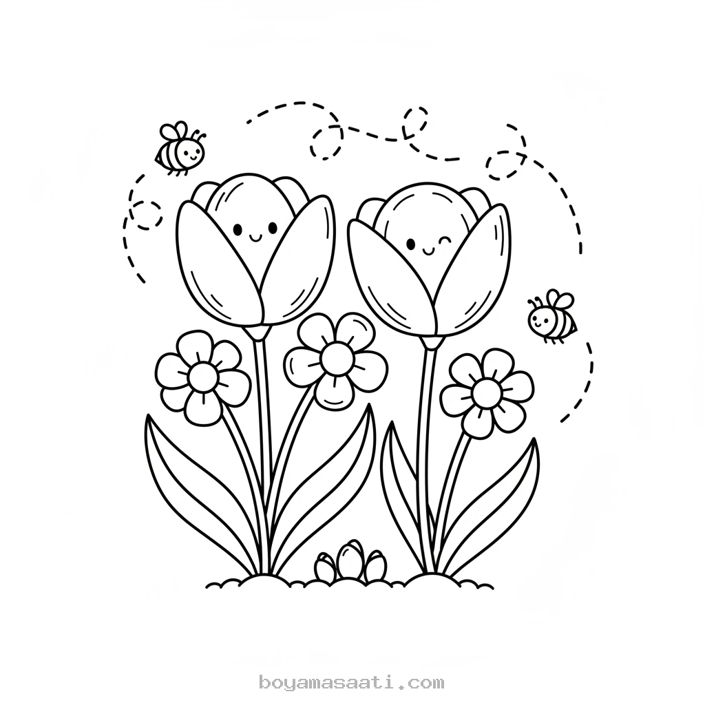 Baharda açan ilk çiçekler boyama sayfası
