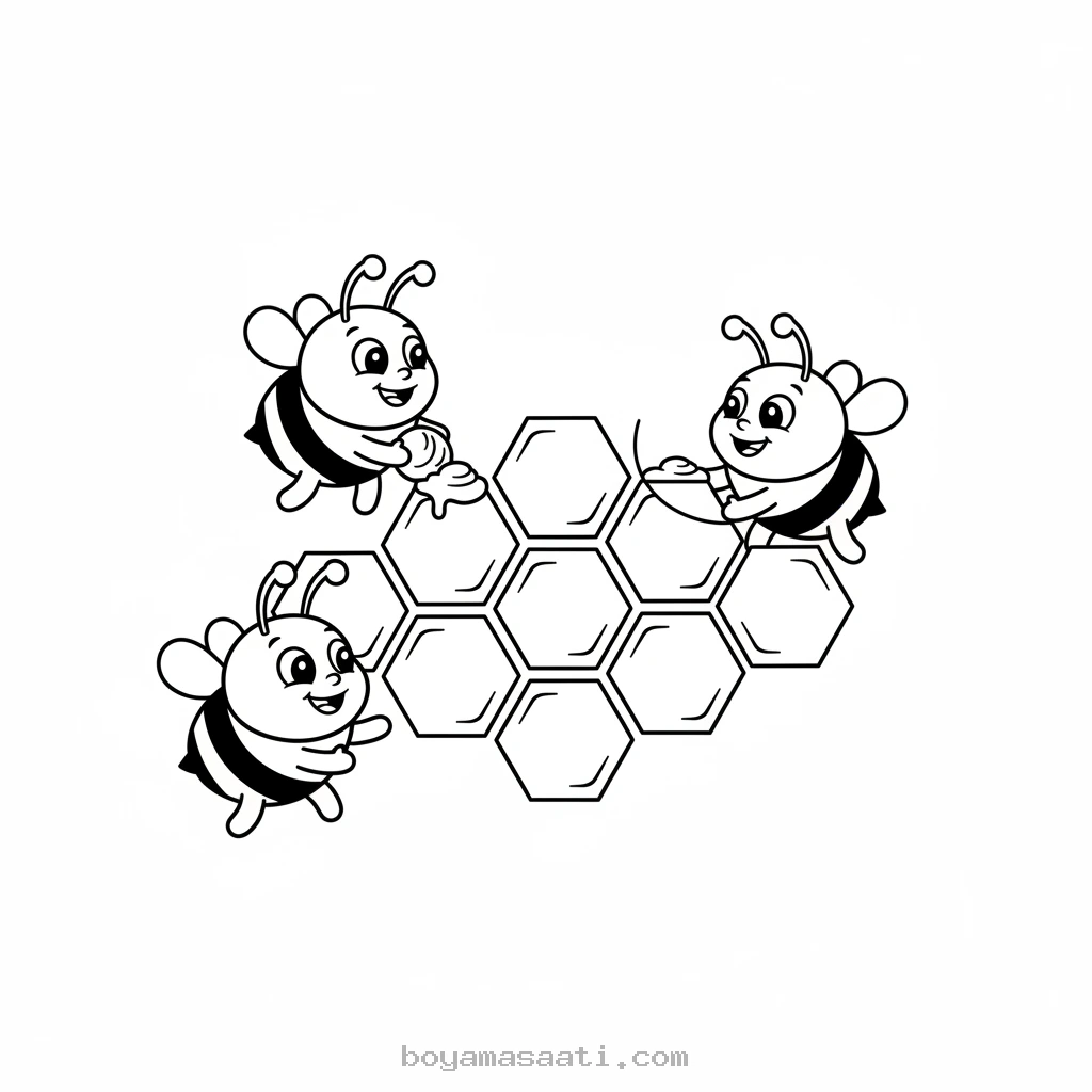 Bal peteği yapan sevimli arı boyama sayfası