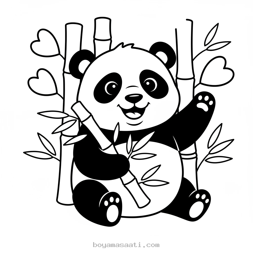 Bambu yiyen neşeli panda boyama sayfası