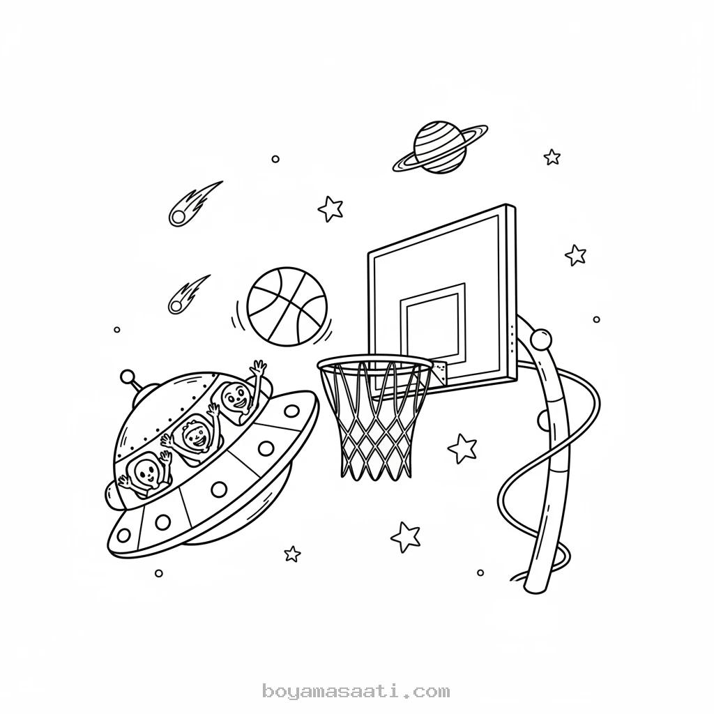 Uzayda basket atan uzay gemisi boyama sayfası