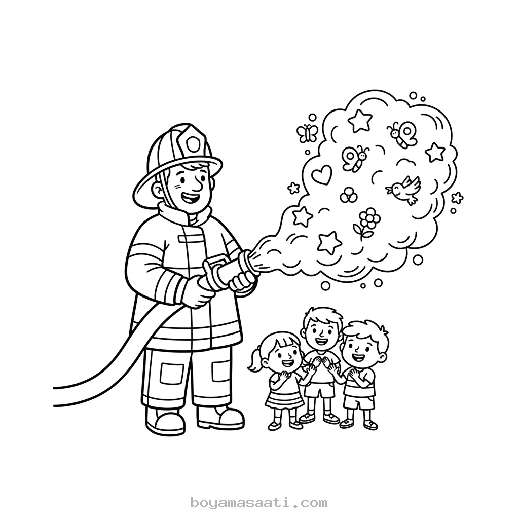Büyülü Dumanla Uğraşan İtfaiyeci Boyama Sayfası