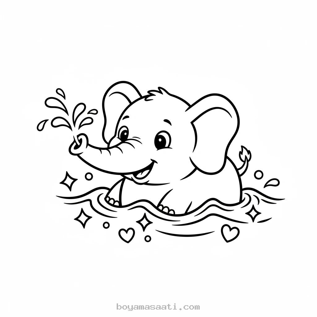 Büyülü Sularda Yüzen Fil Boyama Sayfası