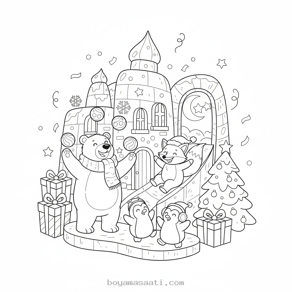 Buzdan sarayında neşelenen prenses boyama sayfası