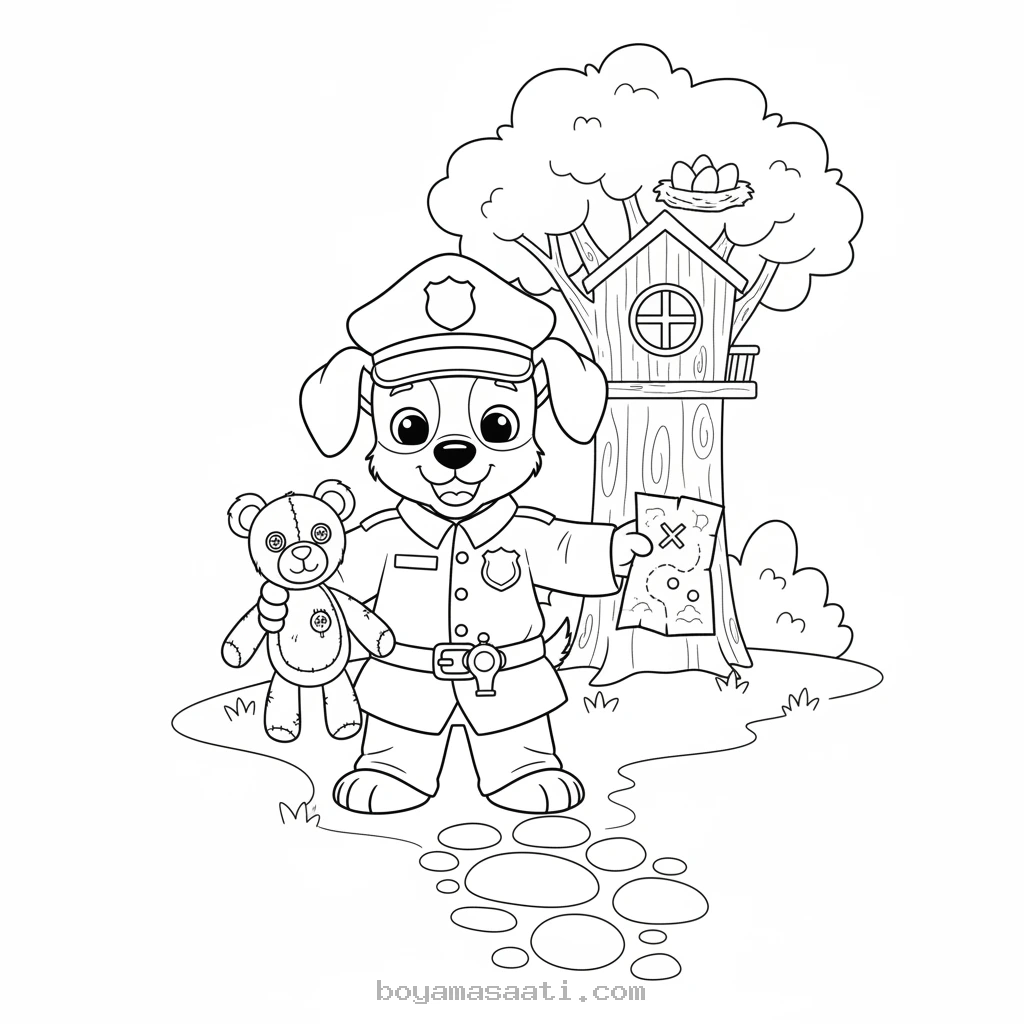 Cesur Polis Yavrusu Kaybolan Kediyi Arıyor Boyama Sayfası