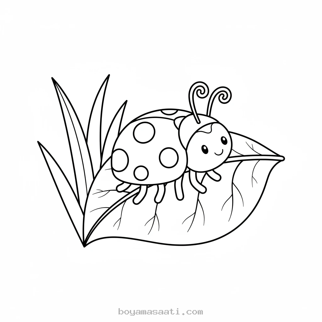 Çiçekler Üzerinde Minik Uğur Böceği Boyama Sayfası