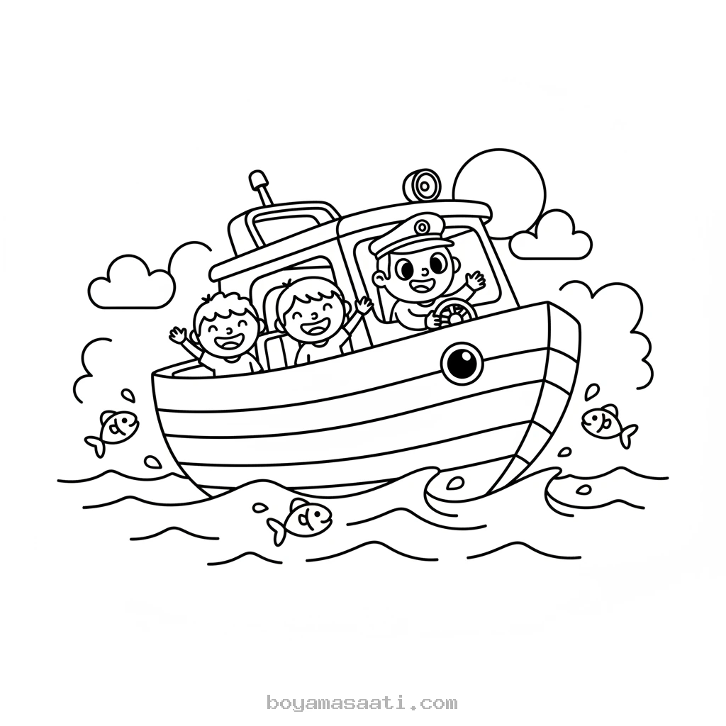 Denizde giden motorlu tekne boyama sayfası
