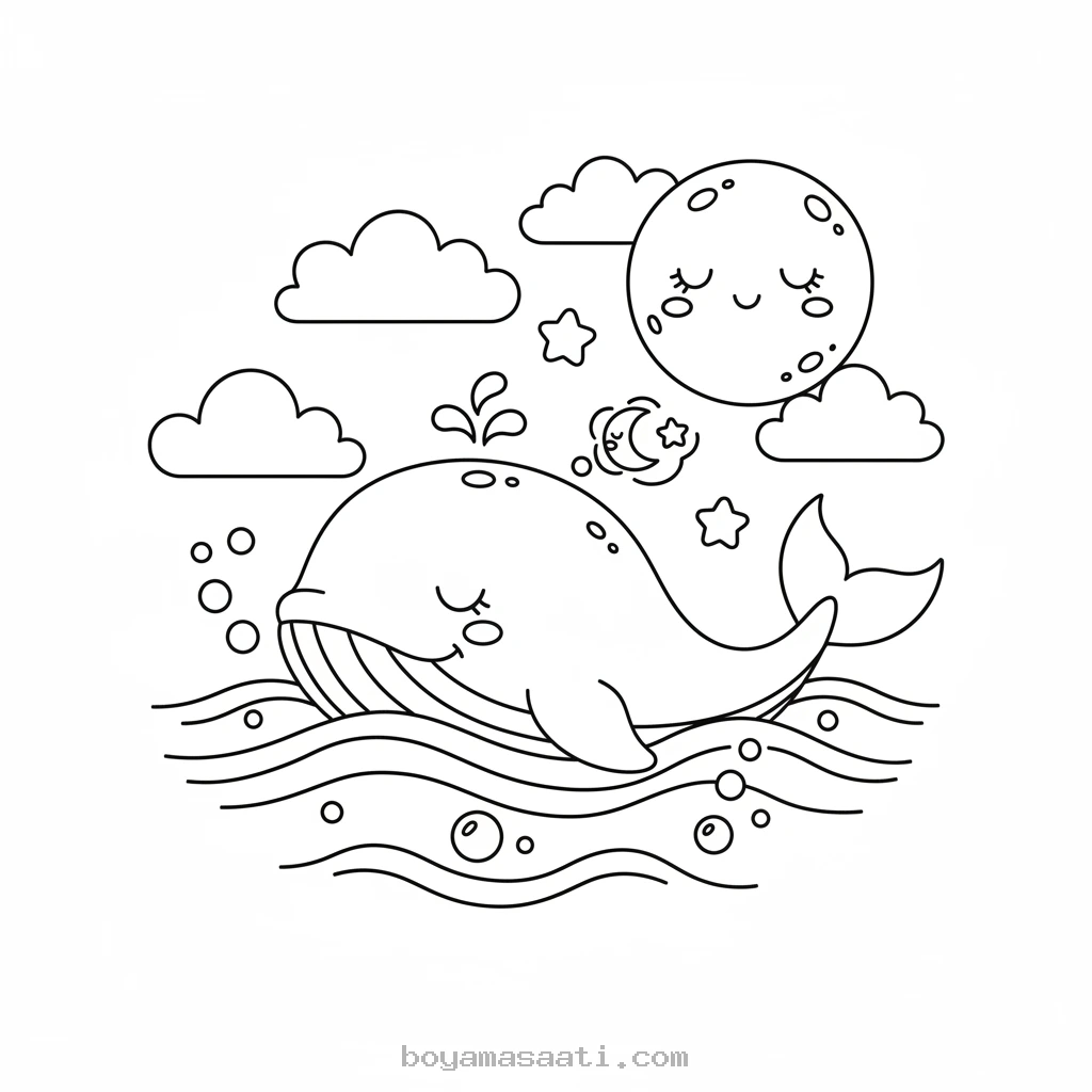 Uyuyan balina deniz hayvanları boyama sayfası