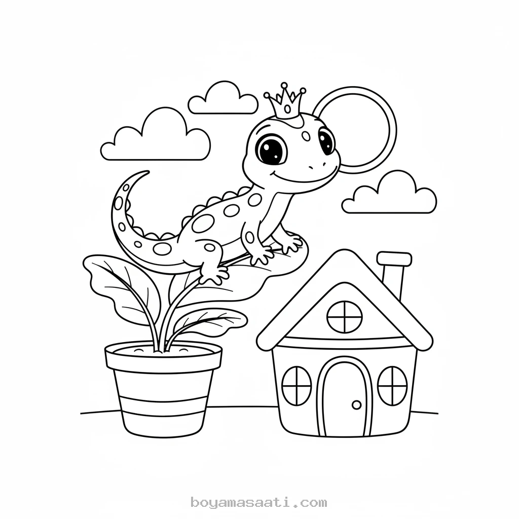 Neşeli kertenkele çocuk boyama sayfası