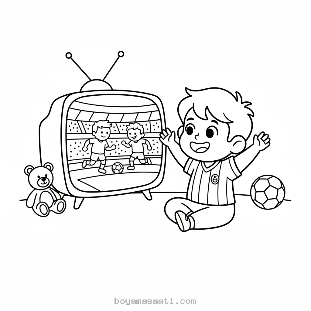 Galatasaray maçı izleyen çocuk boyama sayfası
