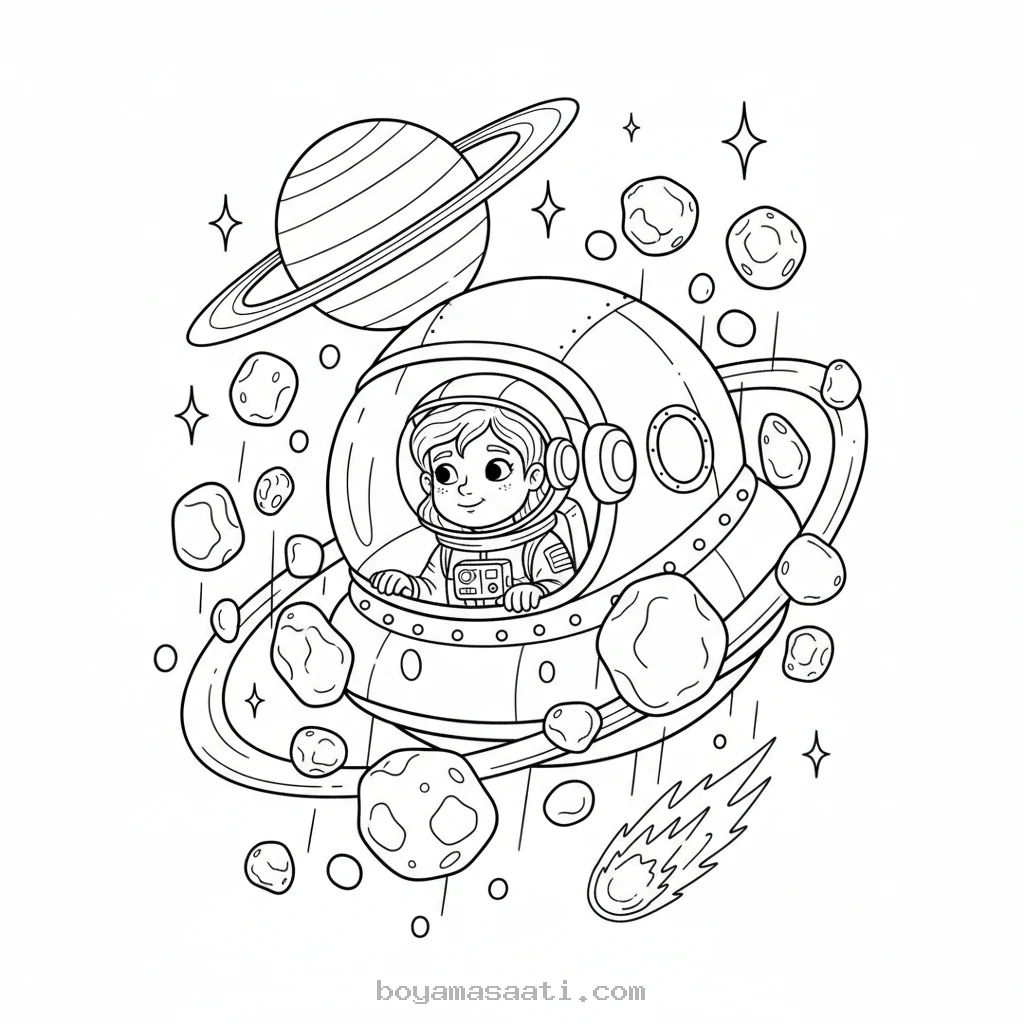 Gece göğünde göktaşı yağmuru boyama sayfası