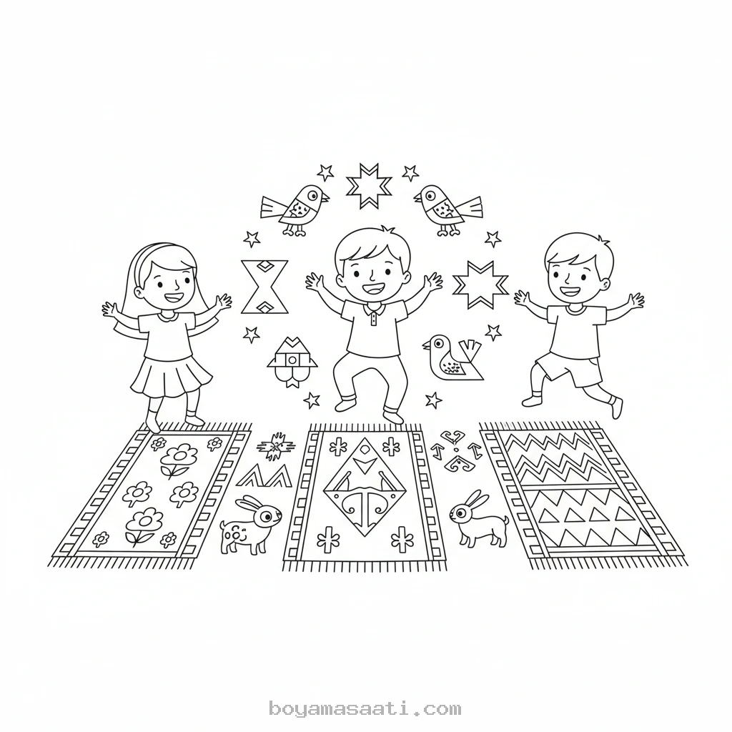 Geleneksel kilim motifleri boyama sayfası