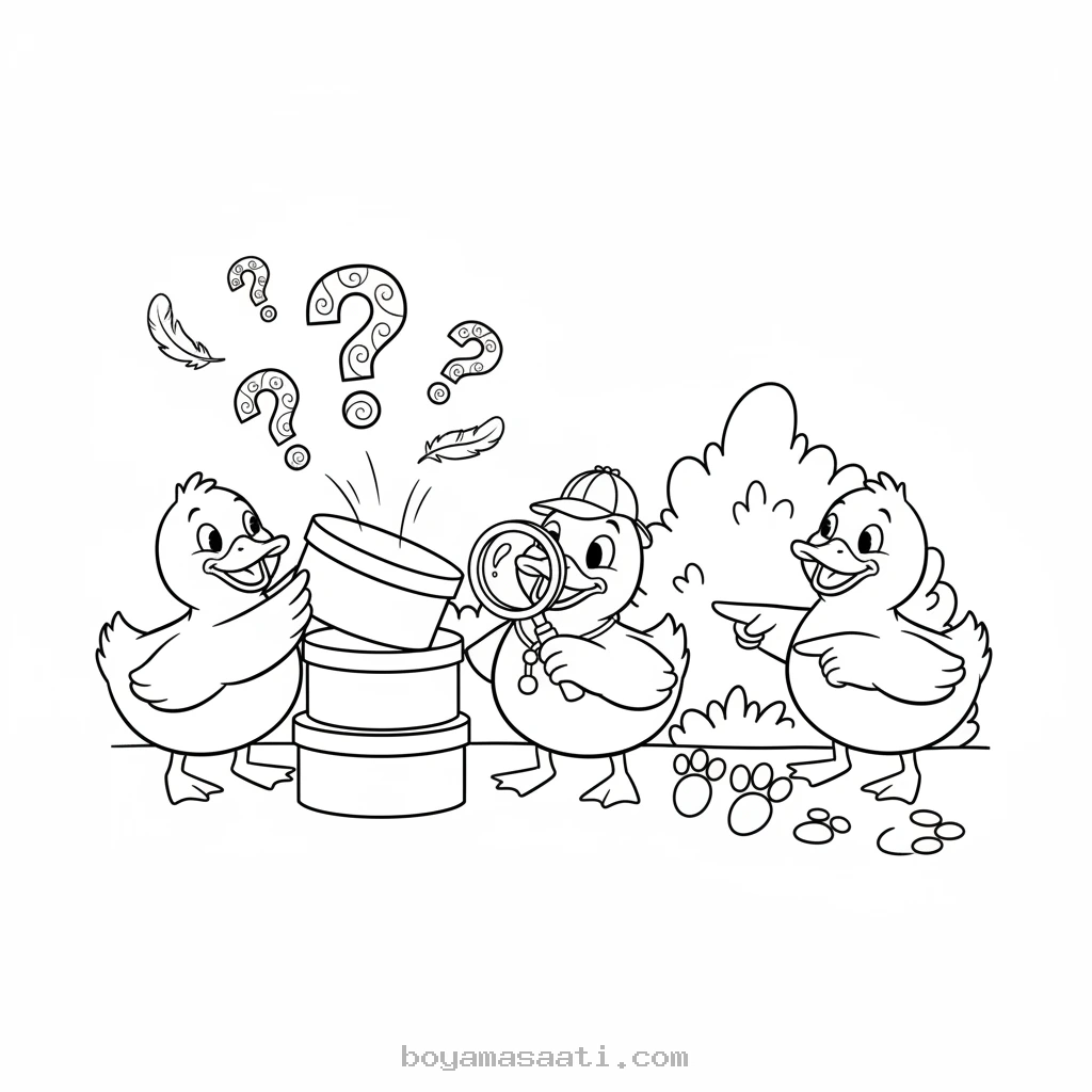 Şakacı Ördeklerin Gizemli Maceraları boyama sayfası