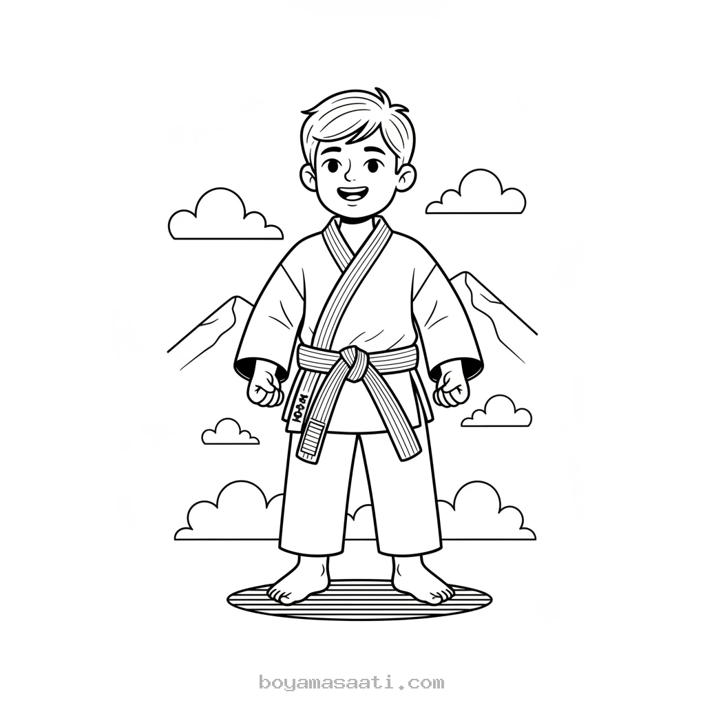 Gökkuşağı renkli karate kuşağı boyama sayfası