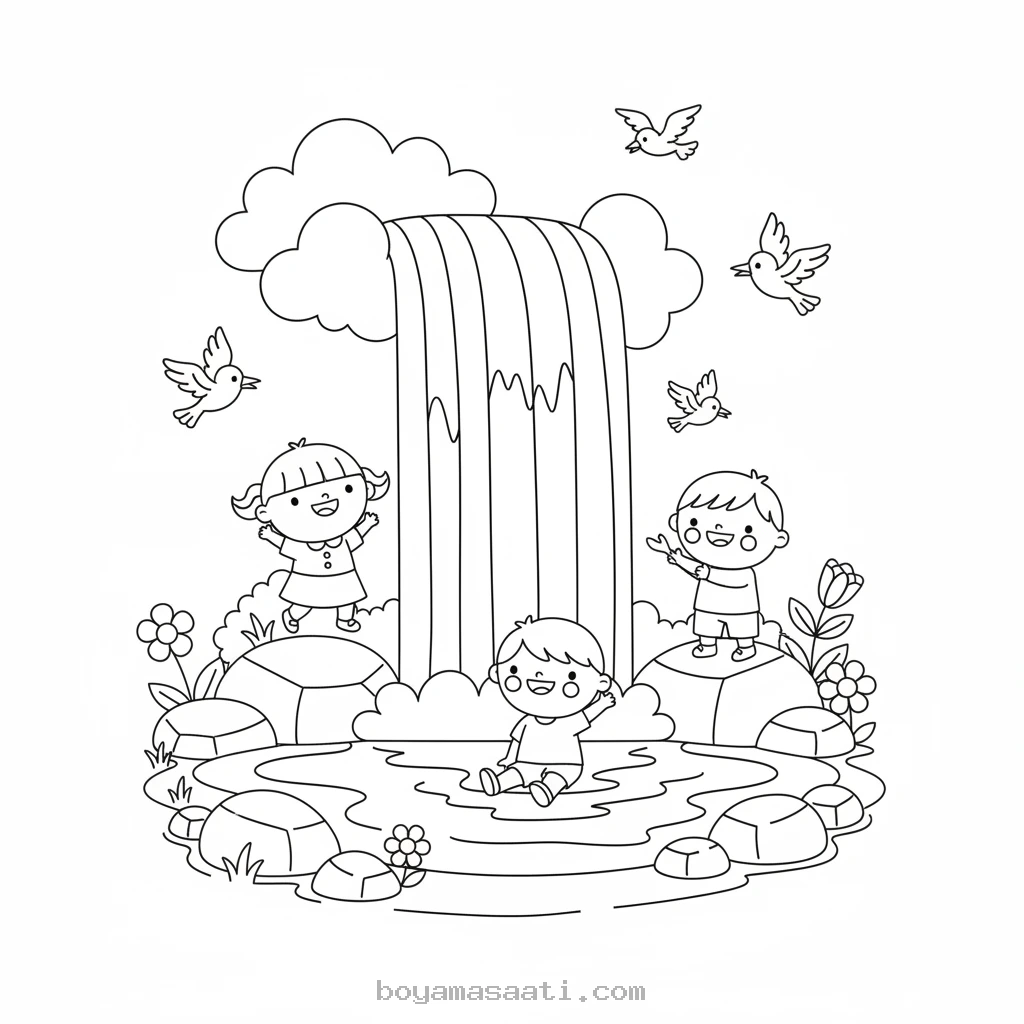 Gökkuşağı şelalesi boyama sayfası
