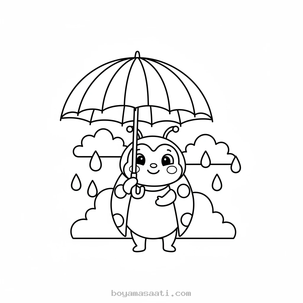 Gökkuşağı şemsiyeli uğur böceği boyama sayfası