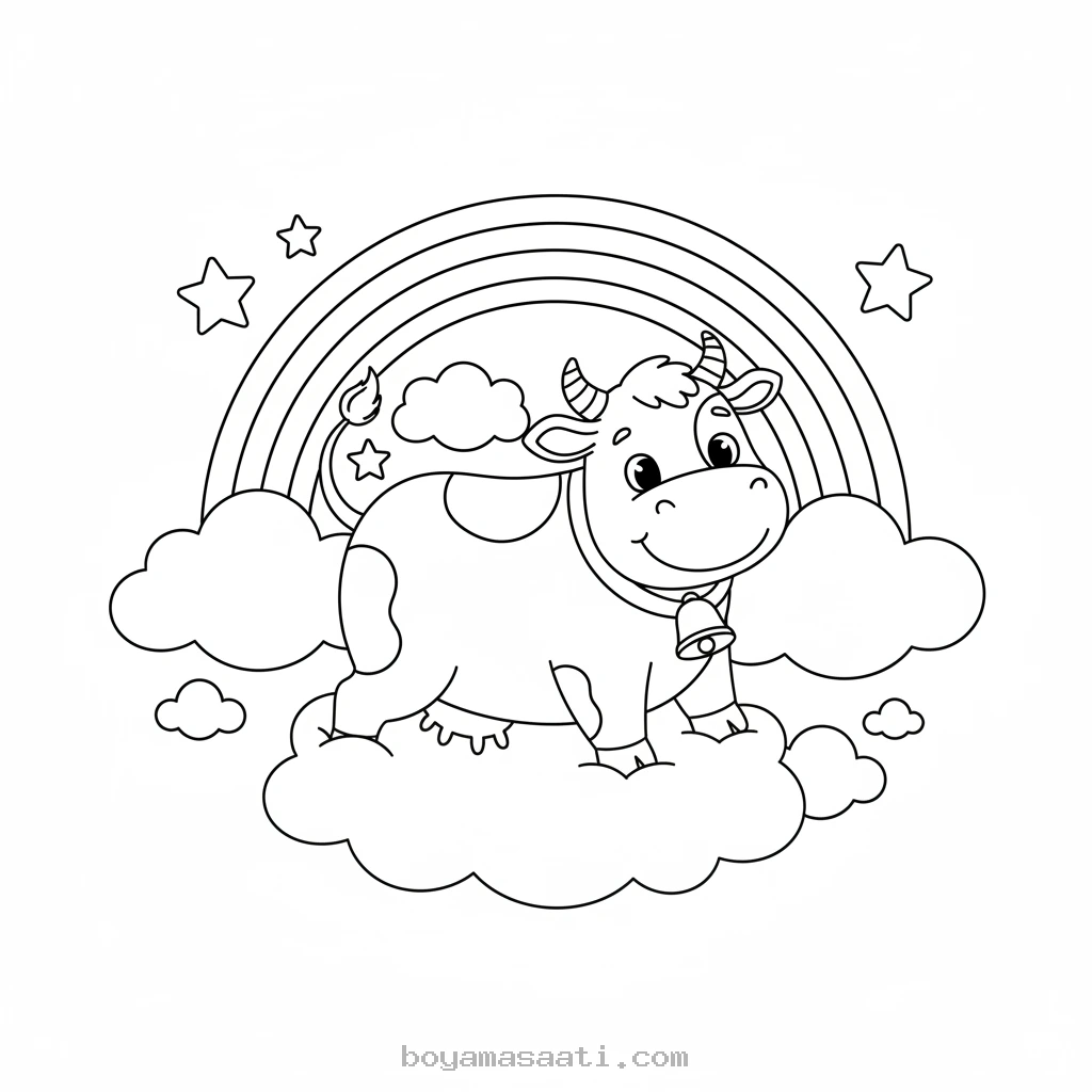 Gökyüzünde parlayan gökkuşağı boyama sayfası
