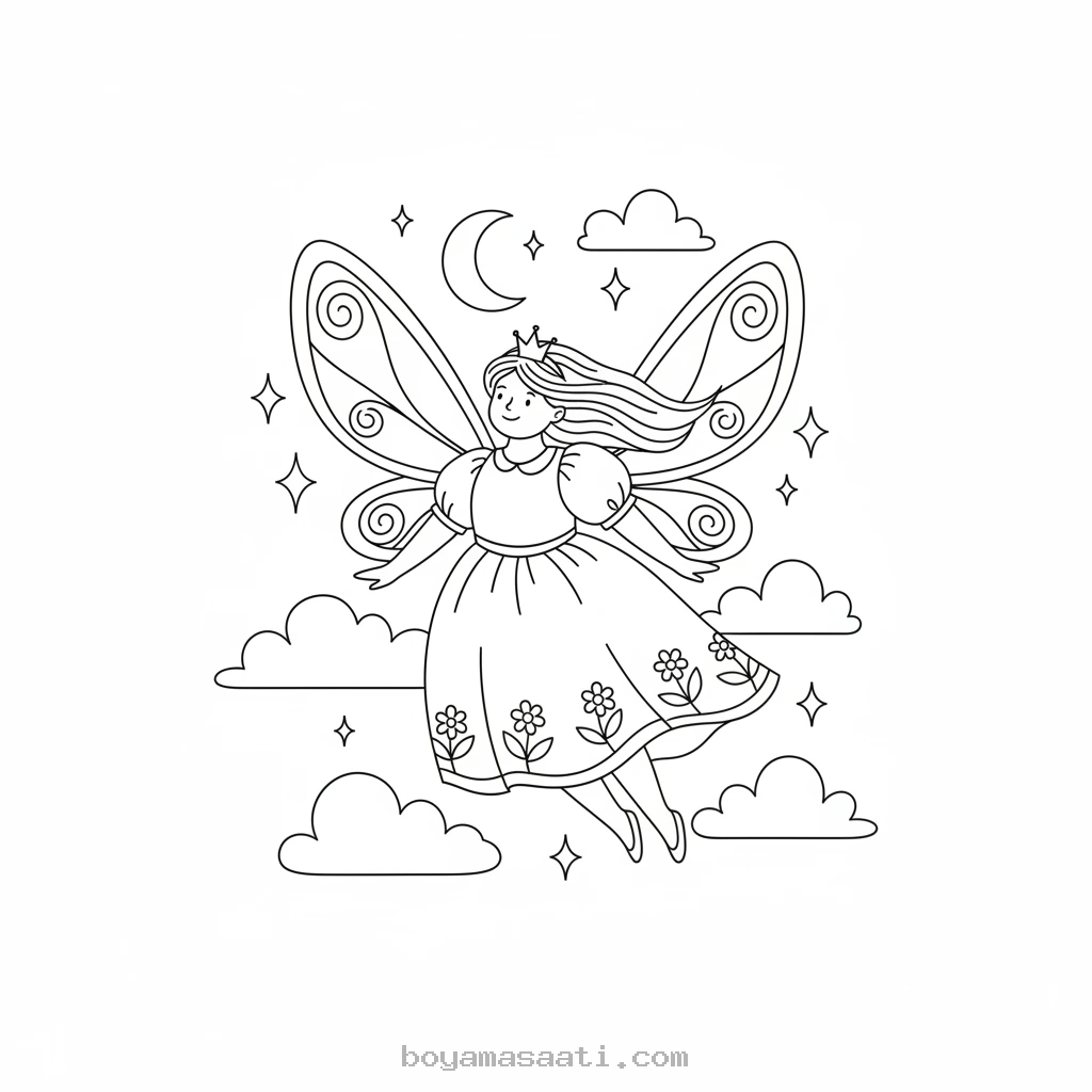 Gökyüzünde Süzülen Peri Boyama Sayfası