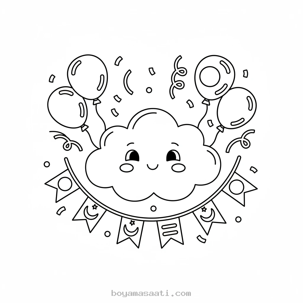 Gökyüzünde Şenlikli Bulutlar Boyama Sayfası