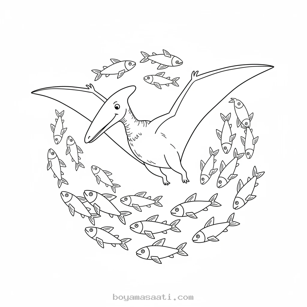 Gökyüzünde Uçan Balık Sürüsü boyama sayfası