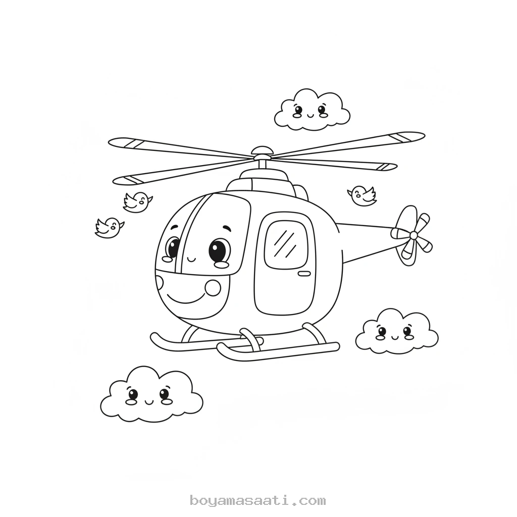 Gökyüzünde uçan helikopter boyama sayfası