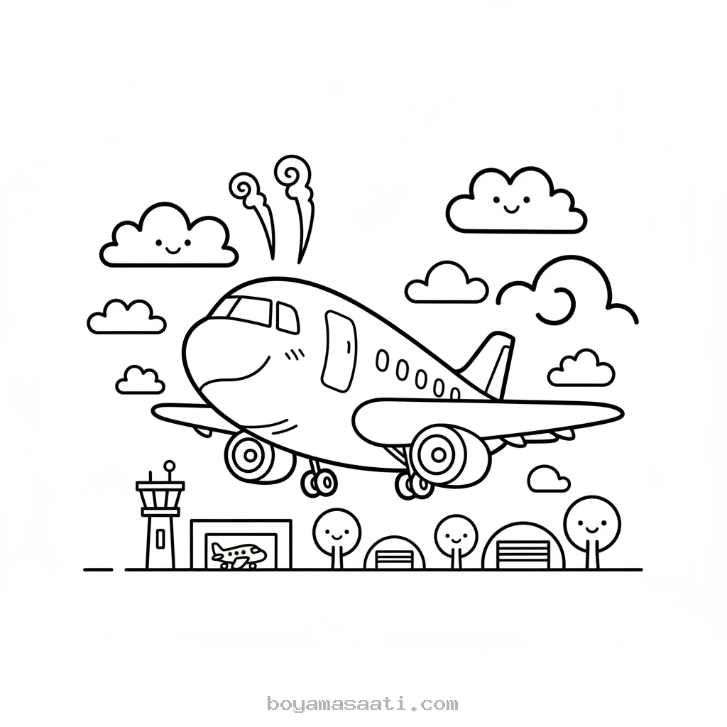 Havaalanında kalkan uçak boyama sayfası
