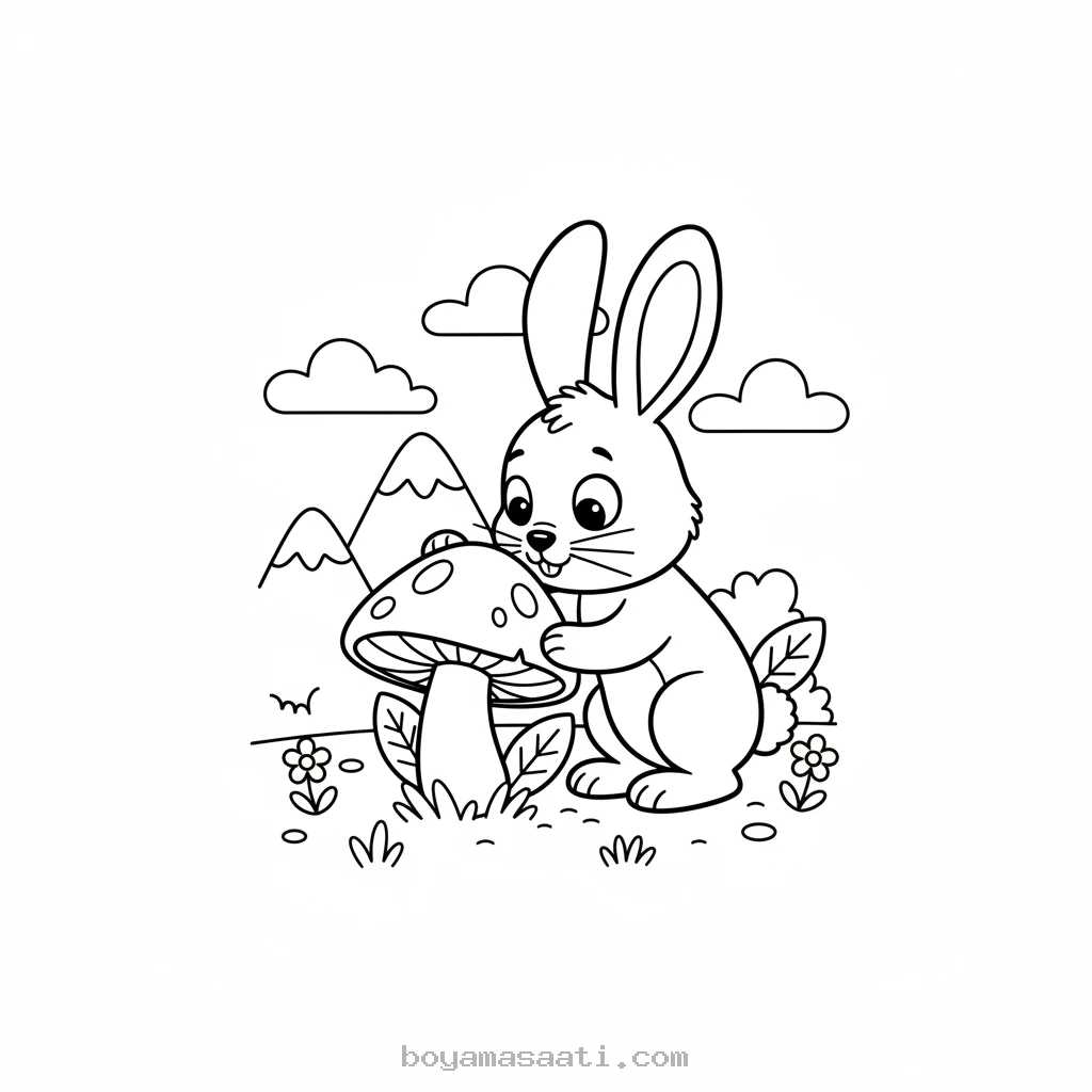 Meraklı tavşan havucu inceliyor boyama sayfası