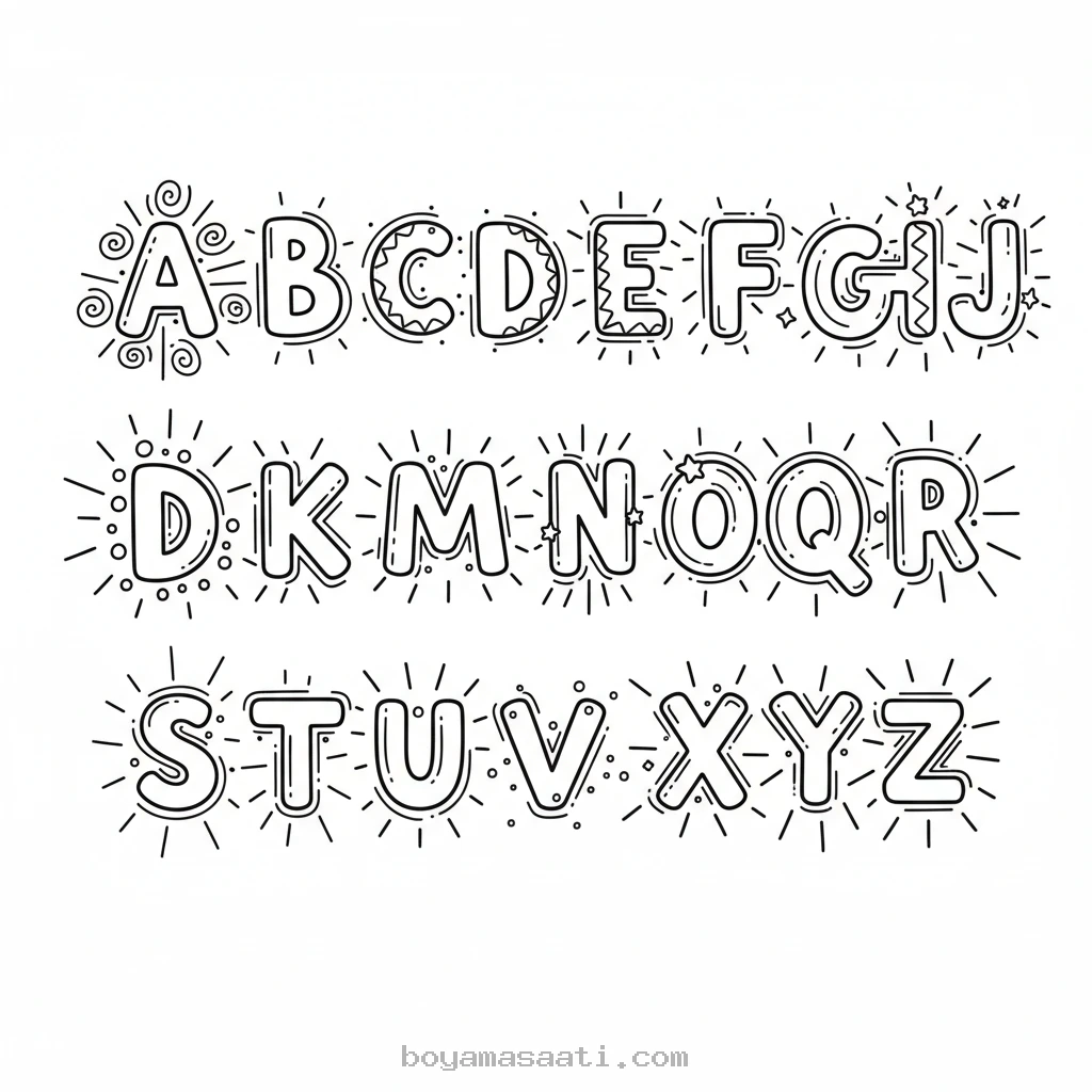 Her harfi parlatan alfabe boyama sayfası