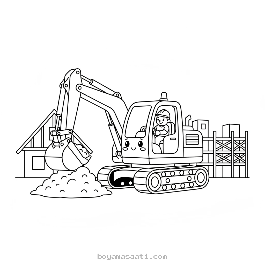 İnşaat alanında çalışan kepçe boyama sayfası