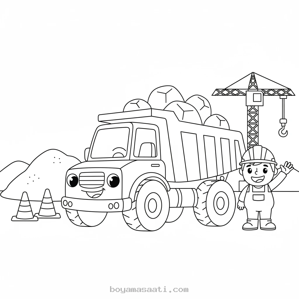 İnşaat alanında çalışan kamyon boyama sayfası