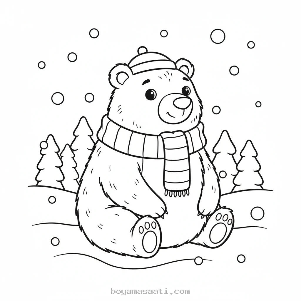 Kış uykusuna yatan pofuduk ayı boyama sayfası