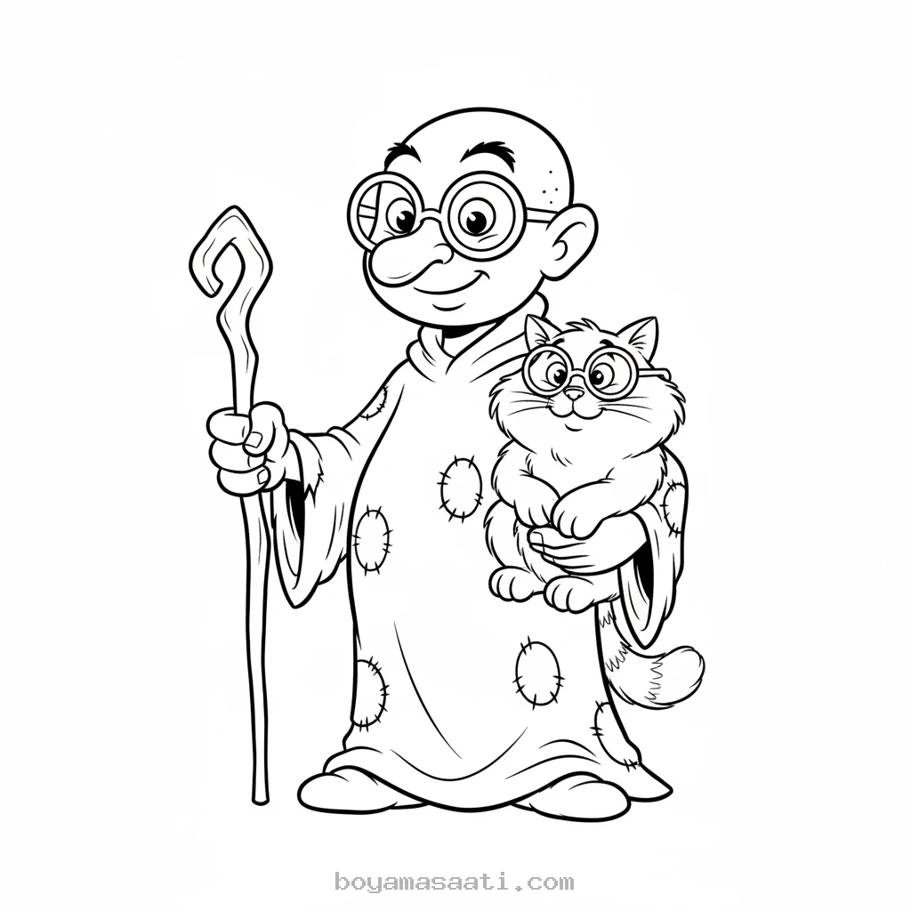 Kitap okuyan gözlüklü şirin boyama sayfası