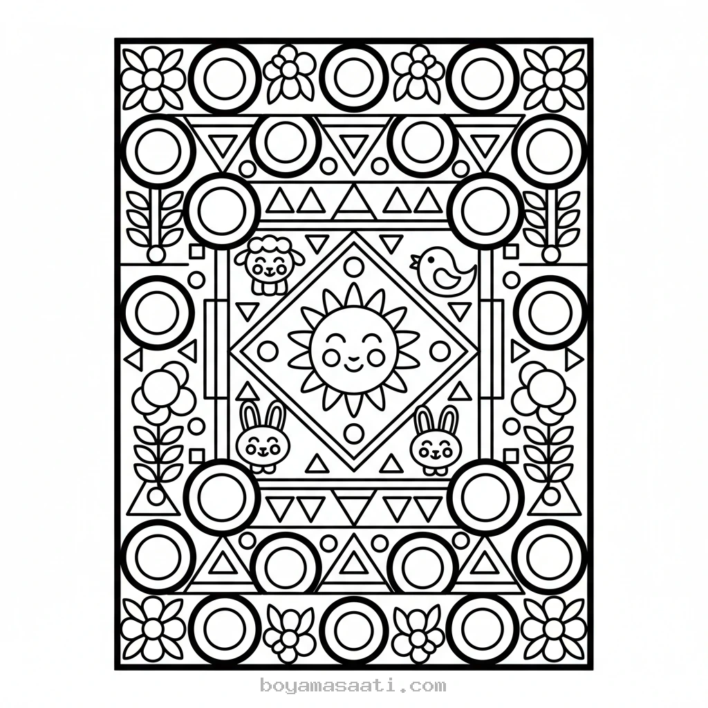 Kolay kilim desenleri boyama sayfası