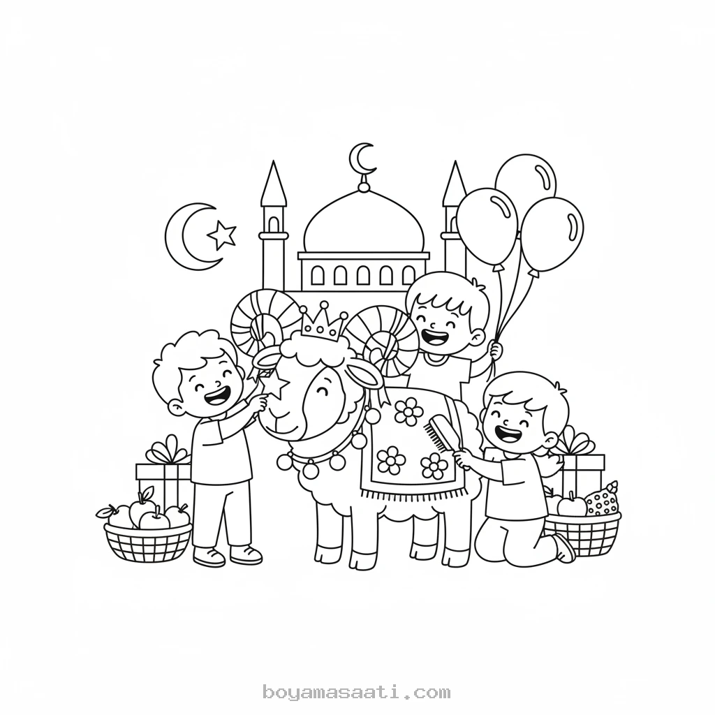 Kurban Bayramı hazırlıkları boyama sayfası