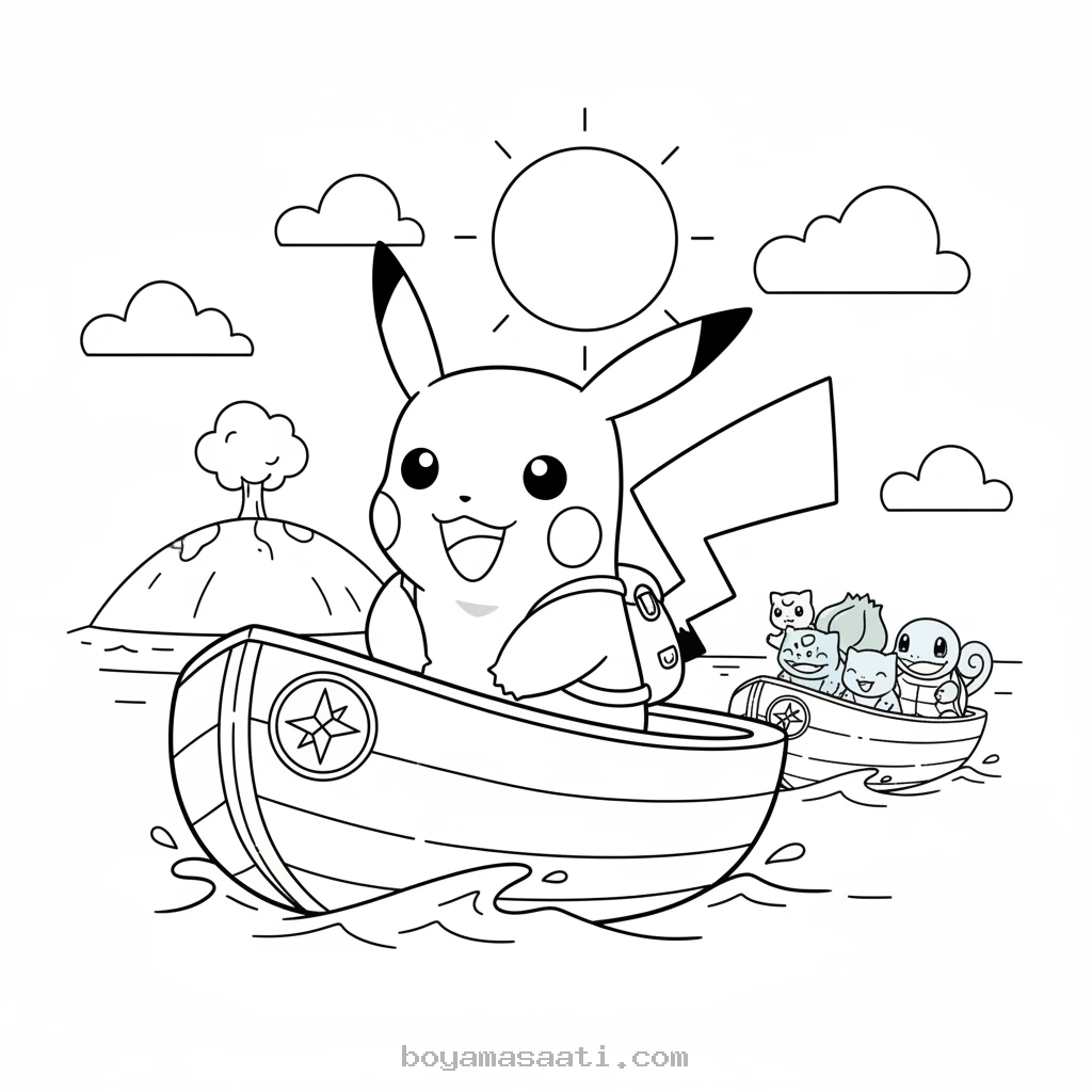 Macera arayan Pikachu boyama sayfası