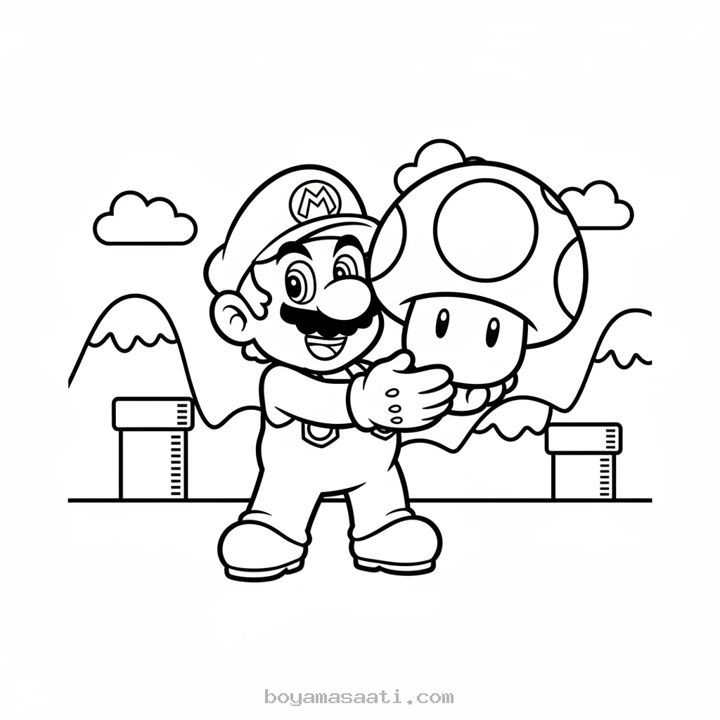 Mario süper mantar güçleniyor boyama sayfası