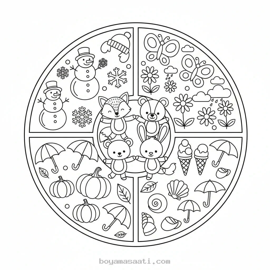 Mevsim temalı sayı sayma boyama sayfası