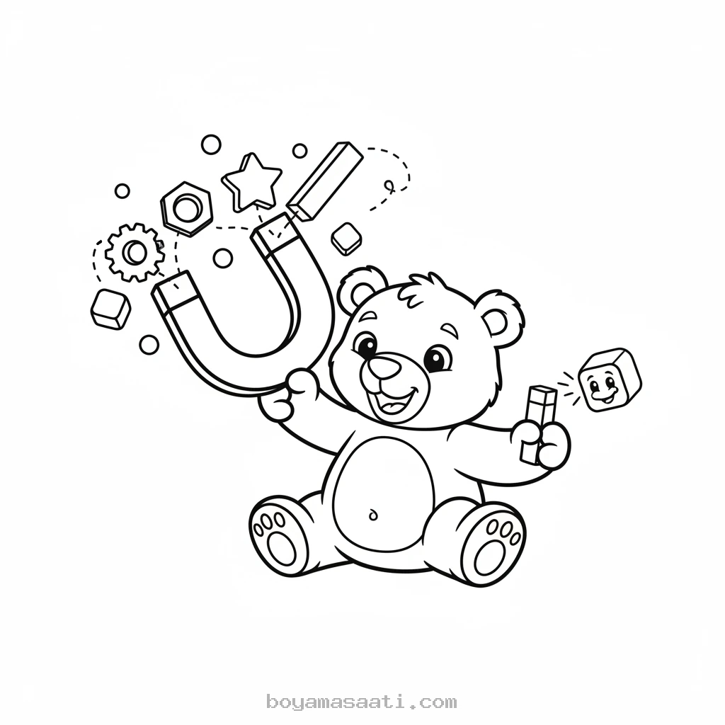 Mıknatısla oynayan sevimli ayı boyama sayfası