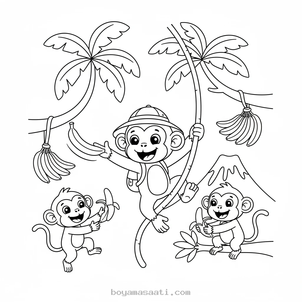 Muz fırlatan sevimli maymun boyama sayfası