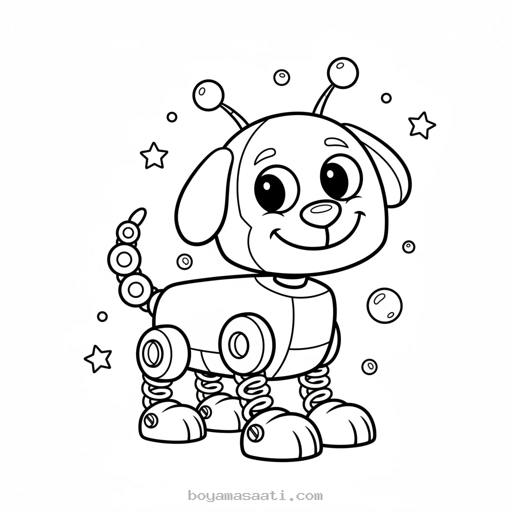Neşeli robot köpek boyama sayfası