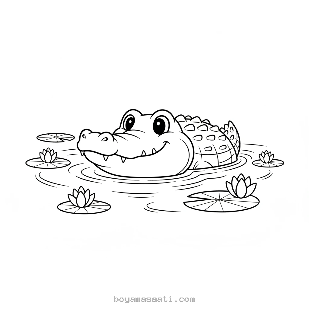 Nil nehrinde yüzen timsah boyama sayfası