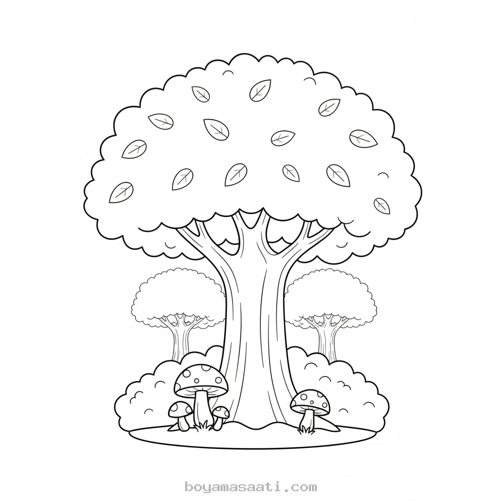 Ormanda yükselen ağaç boyama sayfası