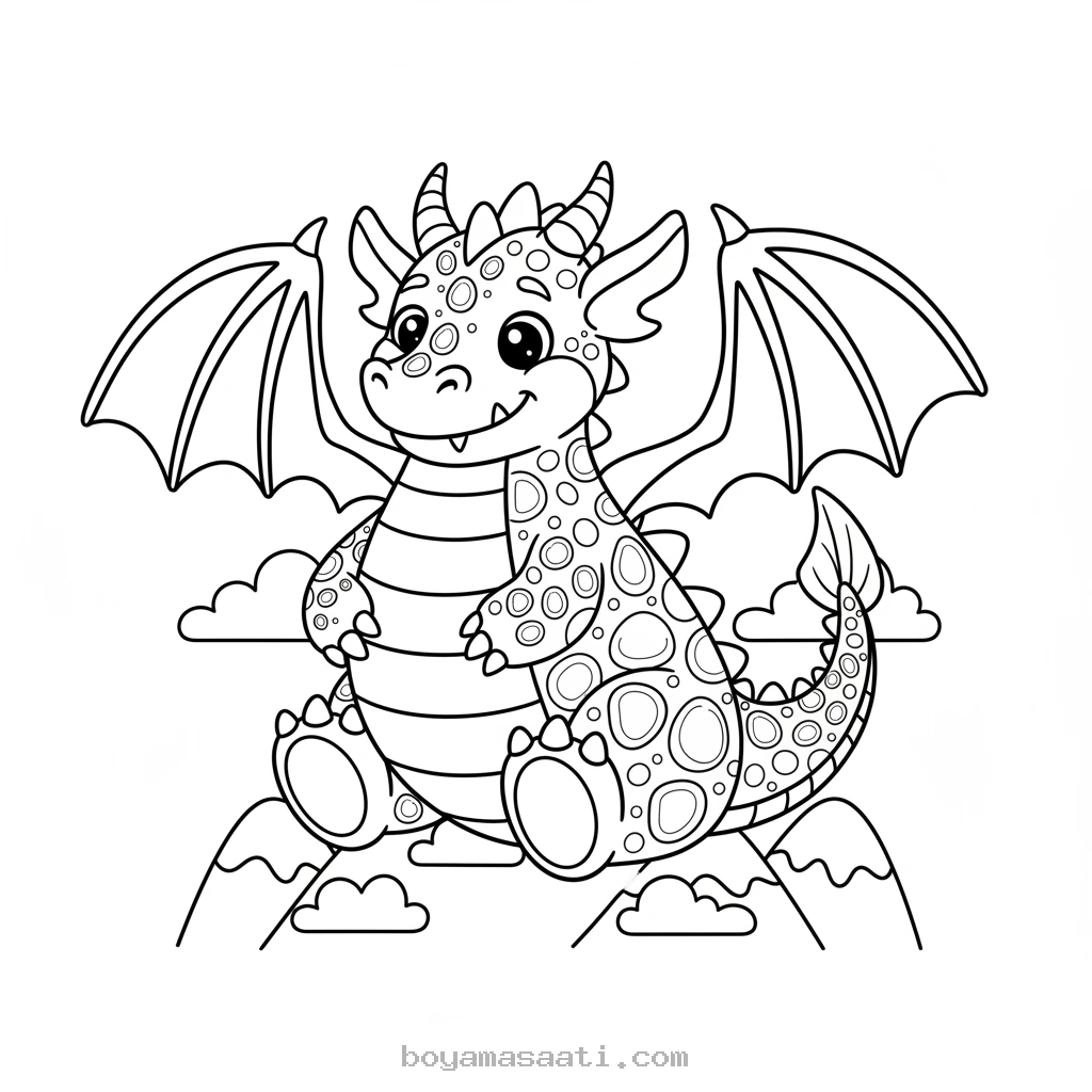 Parlak pullu ejderha çizimi boyama sayfası