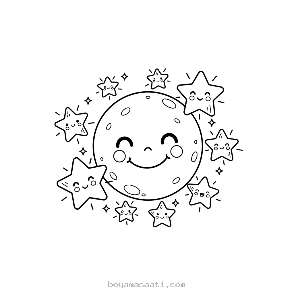 Parlayan yıldızlar ve ay boyama sayfası