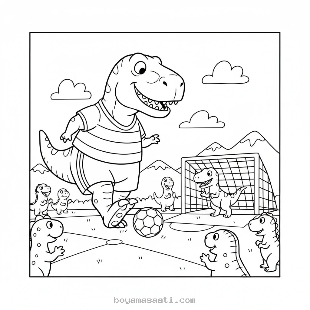 Penaltı çeken devasa dinozor boyama sayfası