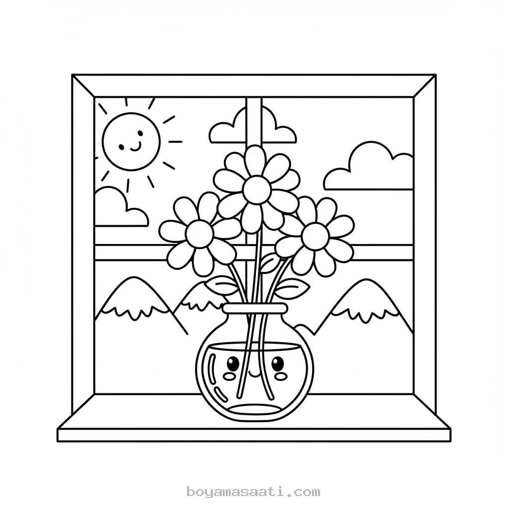 Pencerede duran vazo boyama sayfası