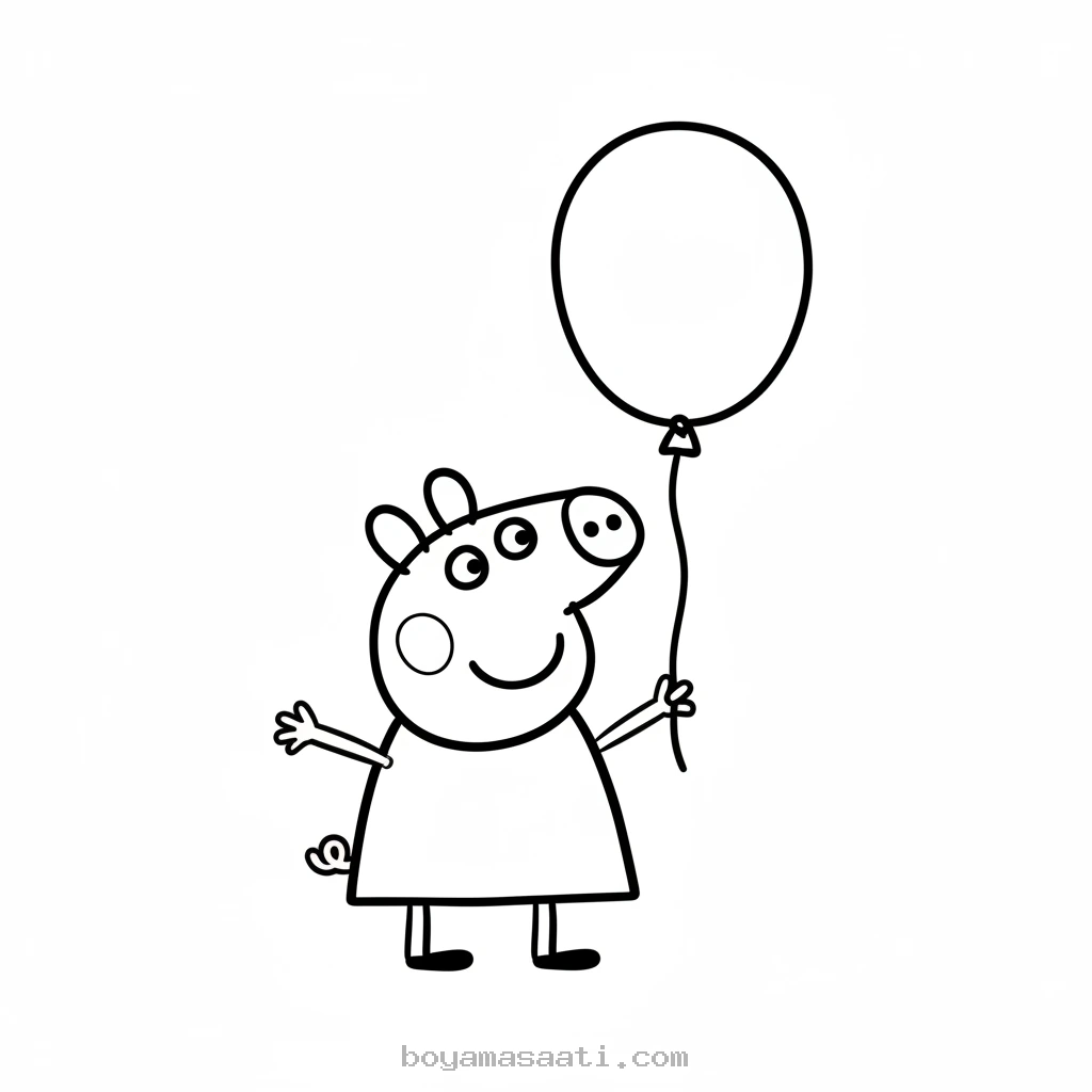Peppa Pig balonla oynarken boyama sayfası